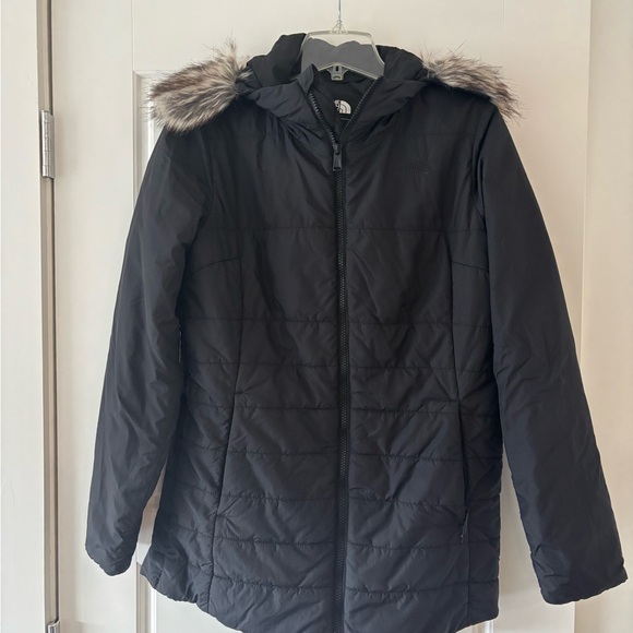 The North Face Women's Black Puffer Jacket with Faux Fur Hood - Picture 1 of 5
